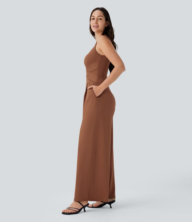 Backless Side Pocket Casual Jumpsuit