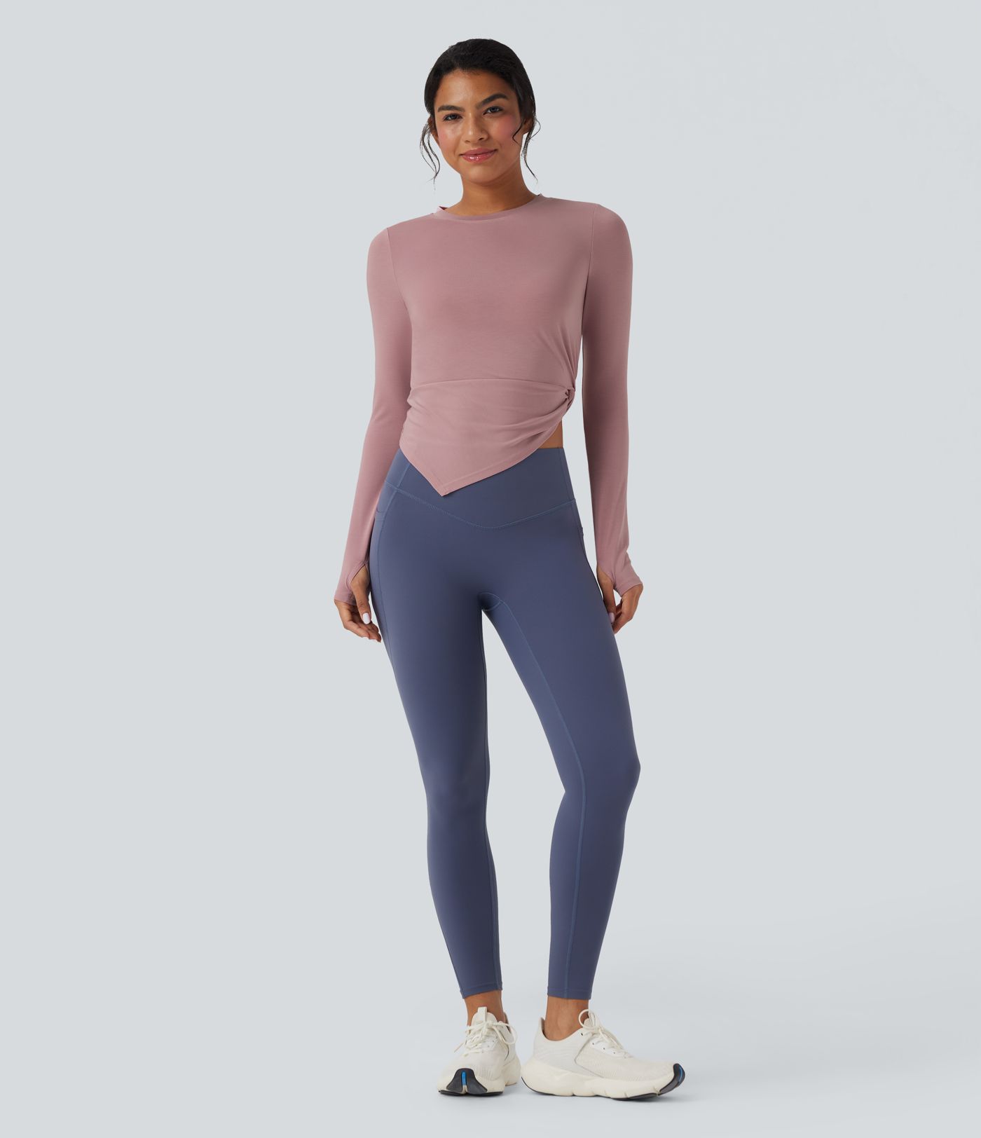 Long Sleeve Thumb Hole Asymmetric Quick Dry Yoga Sports Top