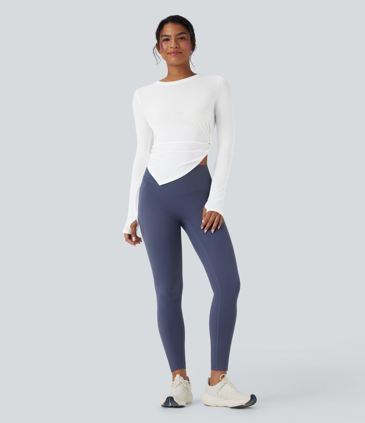 Long Sleeve Thumb Hole Asymmetric Quick Dry Yoga Sports Top