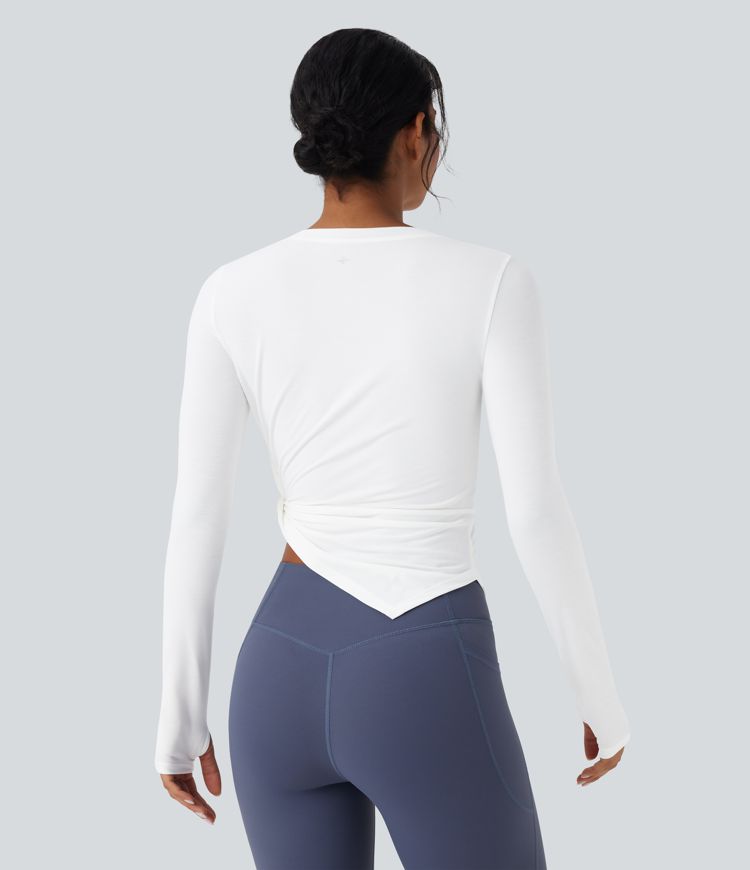Long Sleeve Thumb Hole Asymmetric Quick Dry Yoga Sports Top