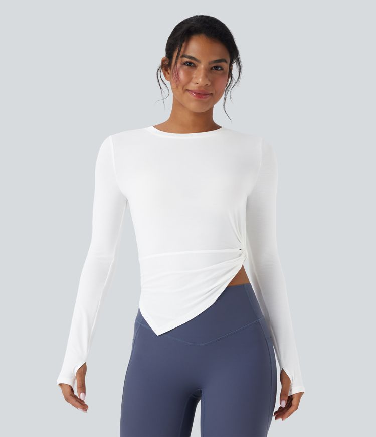 Long Sleeve Thumb Hole Asymmetric Quick Dry Yoga Sports Top