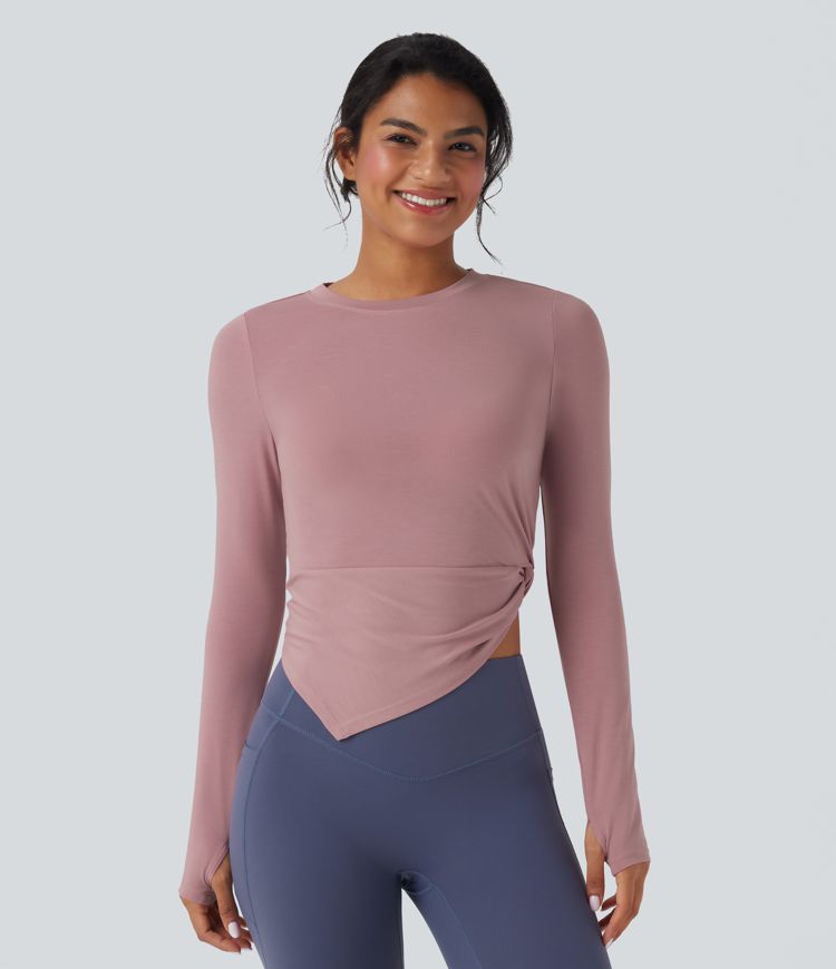 Long Sleeve Thumb Hole Asymmetric Quick Dry Yoga Sports Top