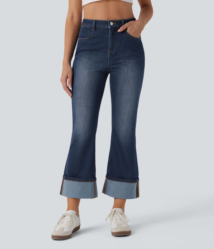 Halara Flex™ High Waisted Rolled Hem 7/8 Casual Flare Jeans with Pockets