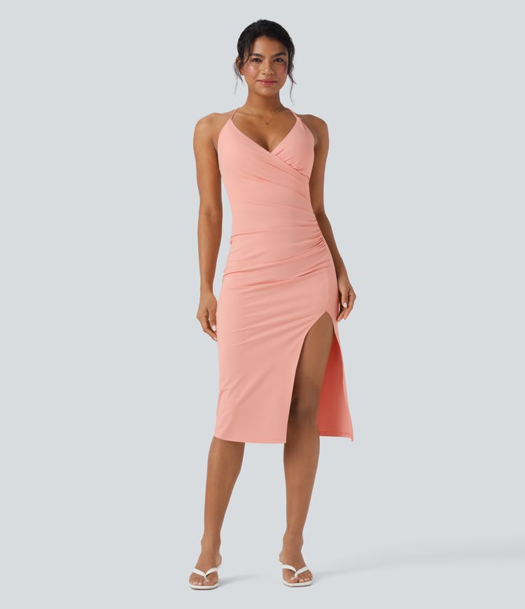 Robe moulante à lacets et fronces croisées SoftlyZero™, coupe ajustée et respirante, bonnets D/DD/DDD/F, UPF 50+