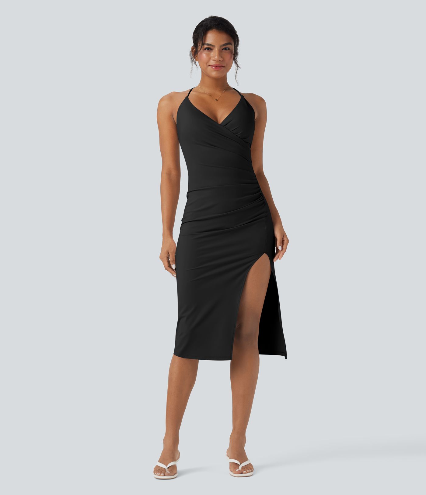 SoftlyZero™ Airy Crossover Ruched Lace Up Bodycon Cool Touch Dress D-F Cups-UPF50+