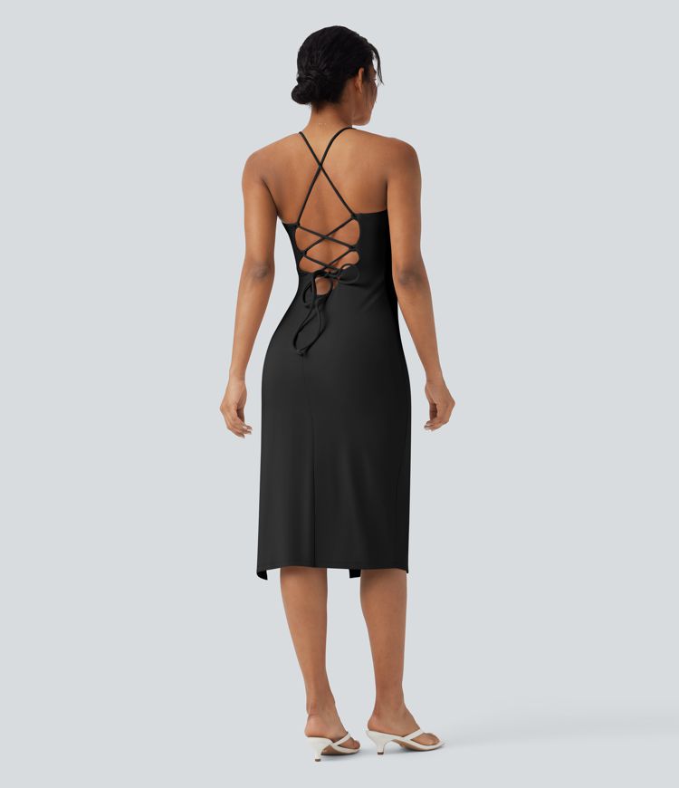 SoftlyZero™ Airy Crossover Ruched Lace Up Bodycon Cool Touch Dress-D/DD/DDD/F Cups-UPF50+