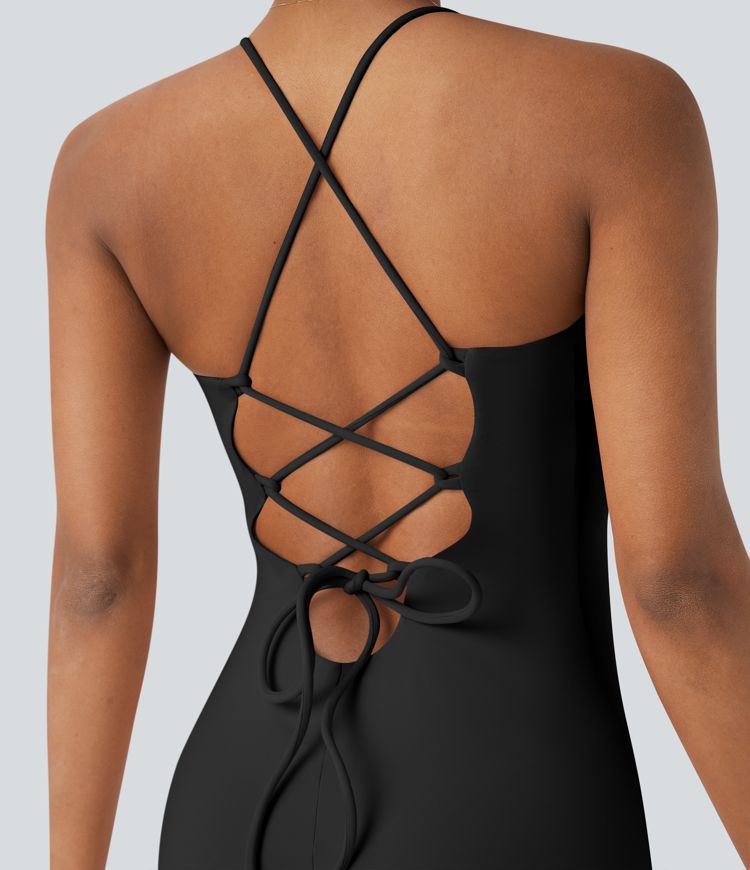 SoftlyZero™ Airy Crossover Ruched Lace Up Bodycon Cool Touch Dress-D/DD/DDD/F Cups-UPF50+