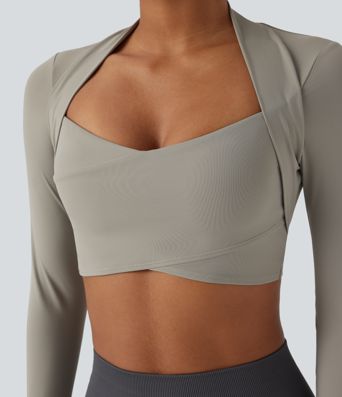 SoftlyZero™ QuickDry Crossover Thumb Hole Cropped Yoga Sports Shrug Top
