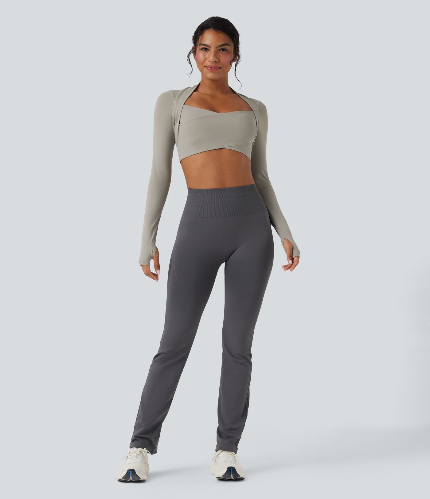SoftlyZero™ QuickDry Crossover Thumb Hole Cropped Yoga Sports Shrug Top