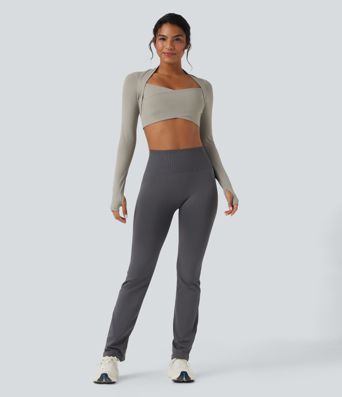 SoftlyZero™ QuickDry Crossover Thumb Hole Cropped Yoga Sports Shrug Top
