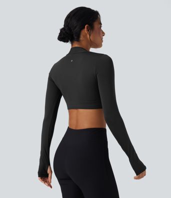 SoftlyZero™ QuickDry Crossover Thumb Hole Cropped Yoga Sports Shrug Top
