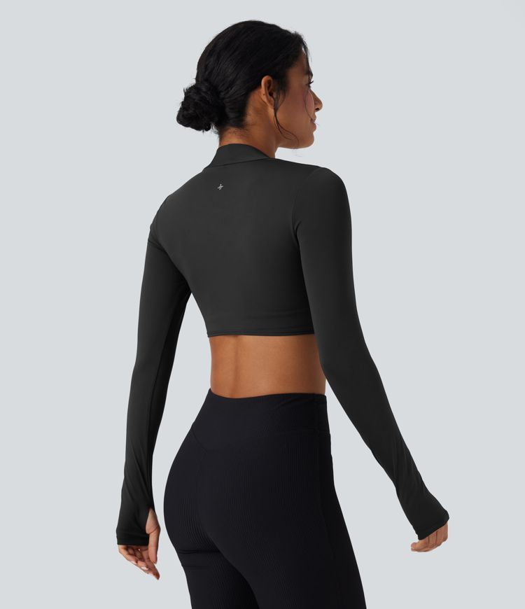 SoftlyZero™ QuickDry Crossover Thumb Hole Cropped Yoga Sports Shrug Top
