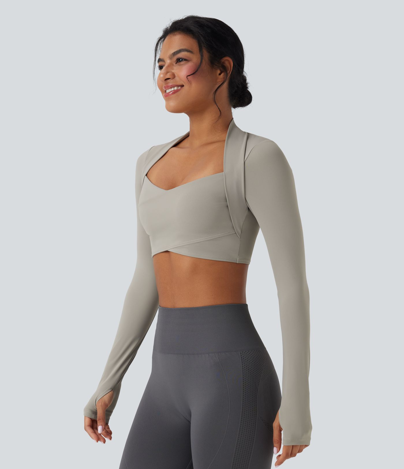 SoftlyZero™ QuickDry Crossover Thumb Hole Cropped Yoga Sports Shrug Top