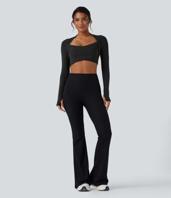 SoftlyZero™ QuickDry Crossover Thumb Hole Cropped Yoga Sports Shrug Top