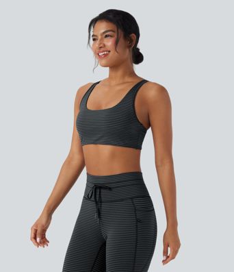 Yoga-Sport-BH mit niedrigem Support, U-Ausschnitt, Cut-Out-Design und Streifen - A-C Cups