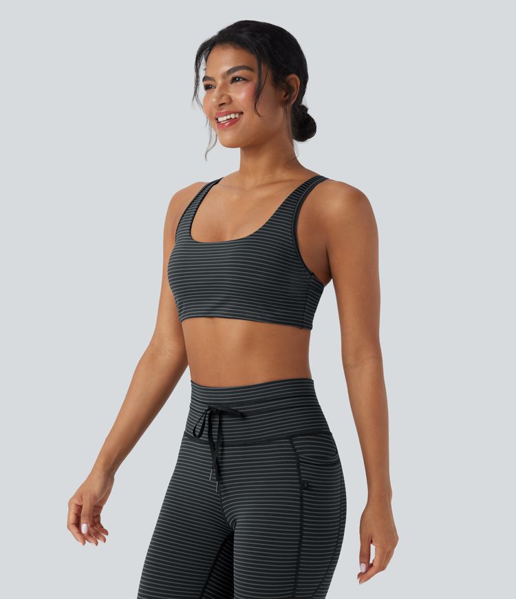 Low Support U Neck Cut Out Stripe Yoga Sports Bra