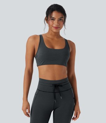 Yoga-Sport-BH mit niedrigem Support, U-Ausschnitt, Cut-Out-Design und Streifen - A-C Cups