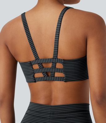 Yoga-Sport-BH mit niedrigem Support, U-Ausschnitt, Cut-Out-Design und Streifen - A-C Cups