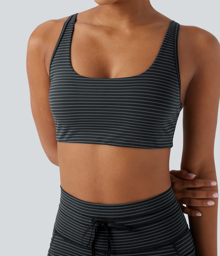Yoga-Sport-BH mit niedrigem Support, U-Ausschnitt, Cut-Out-Design und Streifen - A-C Cups