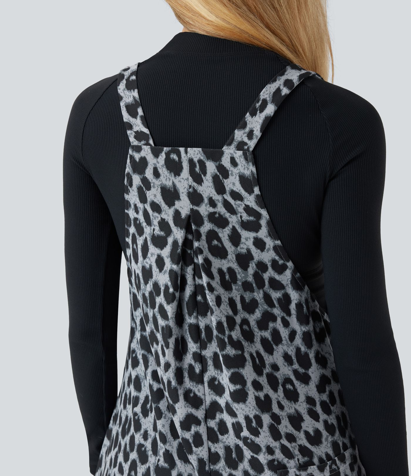 Leopard Print Waffle Casual Overalls with Pockets