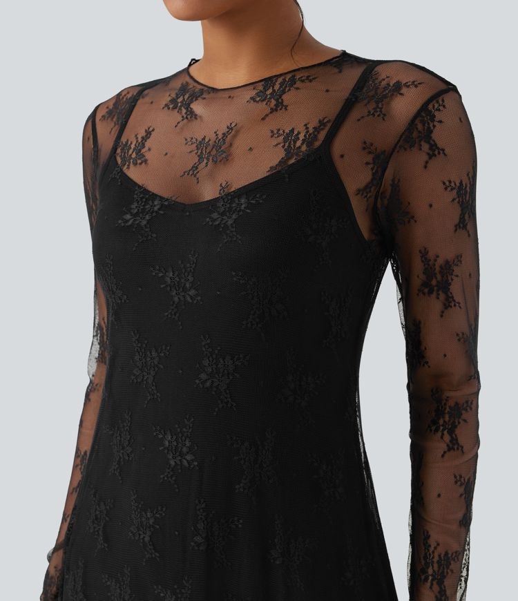 Long Sleeve 2-piece Lace Maxi Casual Dress