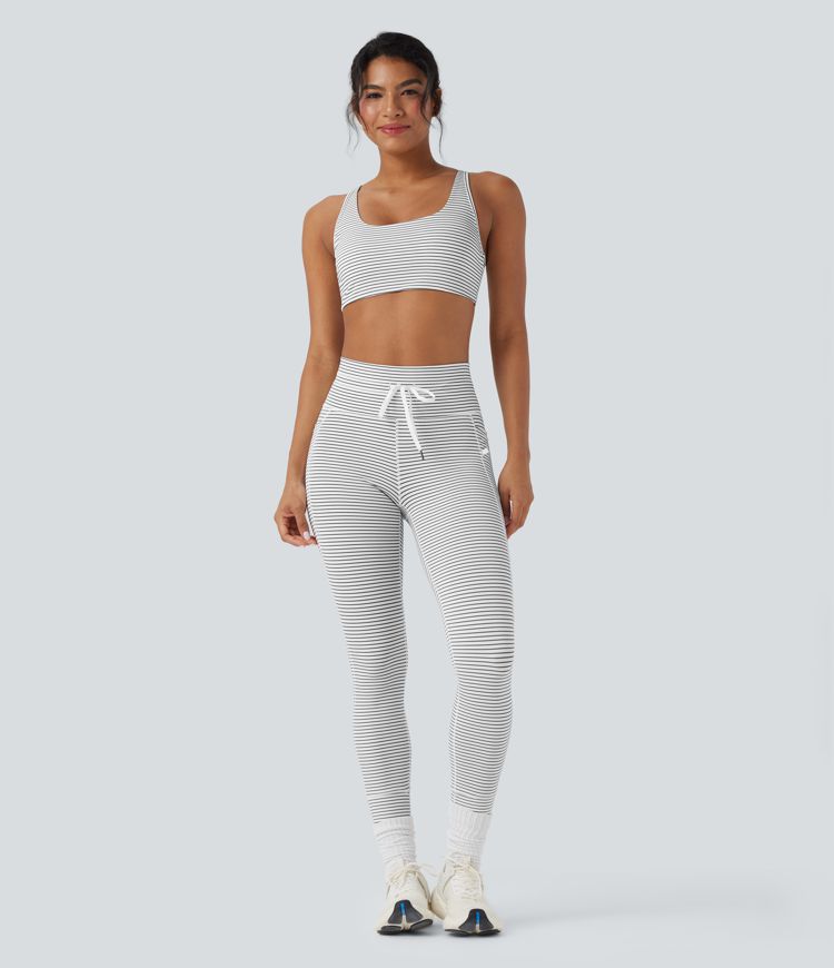 Low Support U Neck Cut Out Stripe Yoga Sports Bra