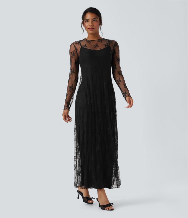 Long Sleeve 2-piece Lace Maxi Casual Dress