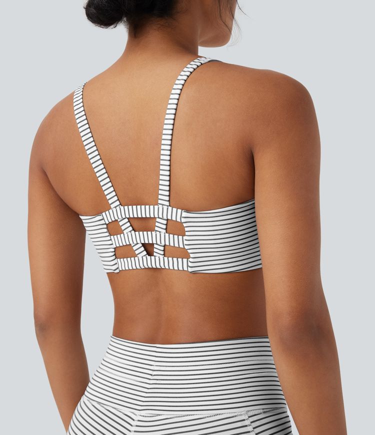 Low Support U Neck Cut Out Stripe Yoga Sports Bra