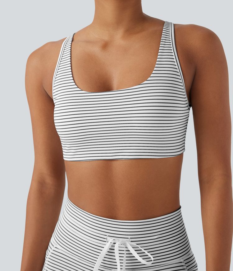 Low Support U Neck Cut Out Stripe Yoga Sports Bra