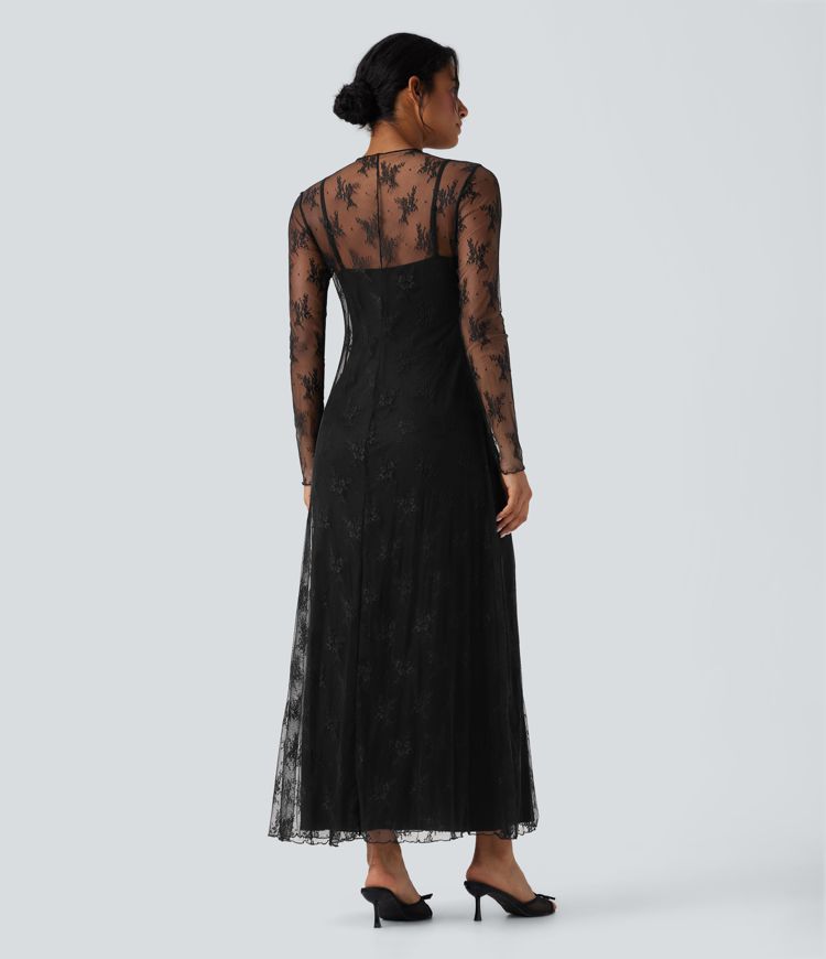 Long Sleeve 2-piece Lace Maxi Casual Dress