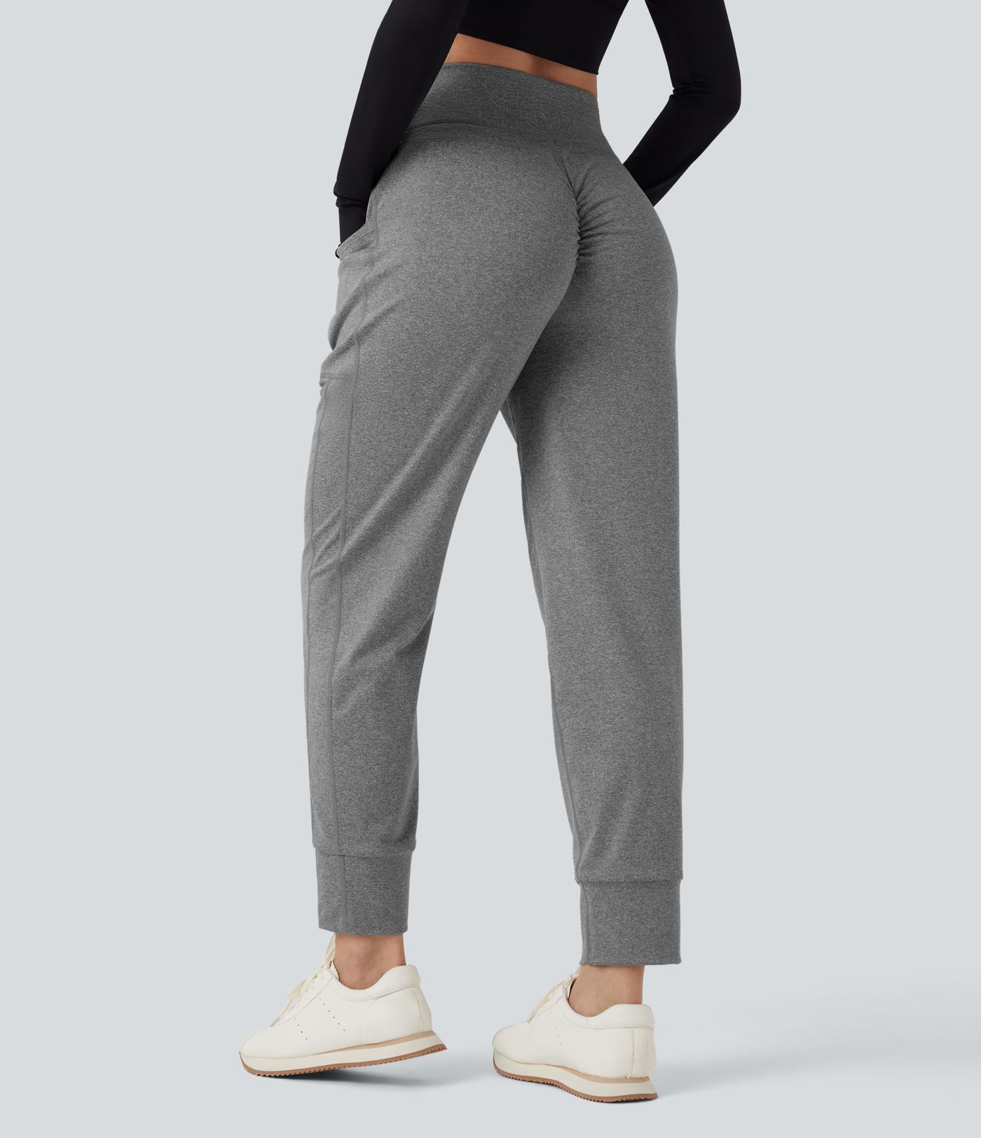 Foldover High Waisted Drawstring Ruched Yoga Joggers with Pockets