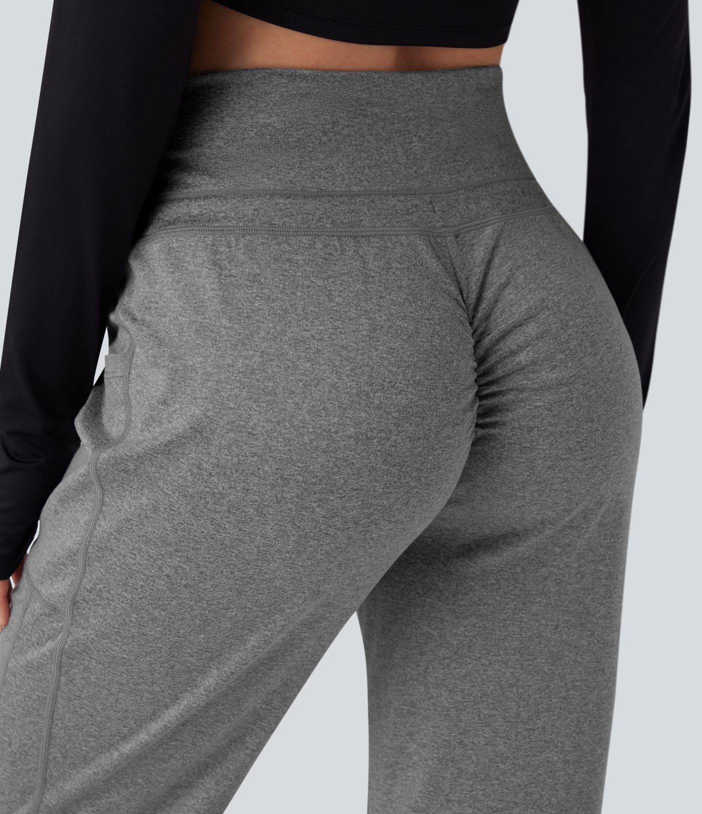 Foldover High Waisted Drawstring Ruched Yoga Joggers with Pockets