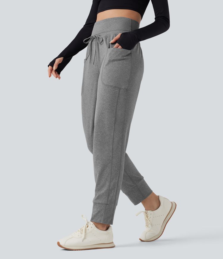 Foldover High Waisted Drawstring Ruched Yoga Joggers with Pockets