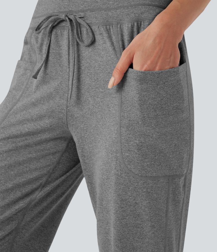 Foldover High Waisted Drawstring Ruched Yoga Joggers with Pockets
