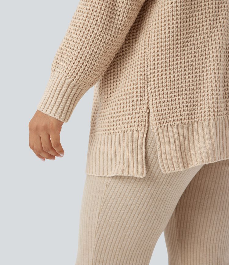 Long Sleeve Waffle Casual Cardigan with Pockets