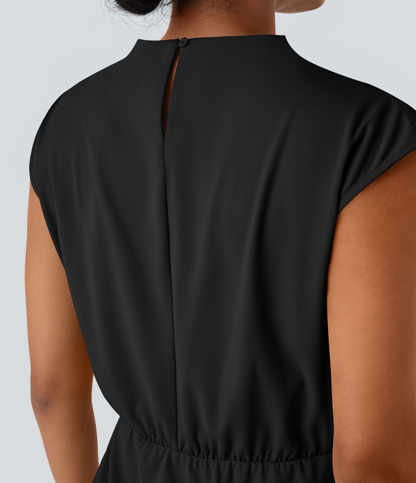 Stand Collar Cap Sleeve Quick Dry 2-Piece Mini Work Dress with Pocket-UPF40+