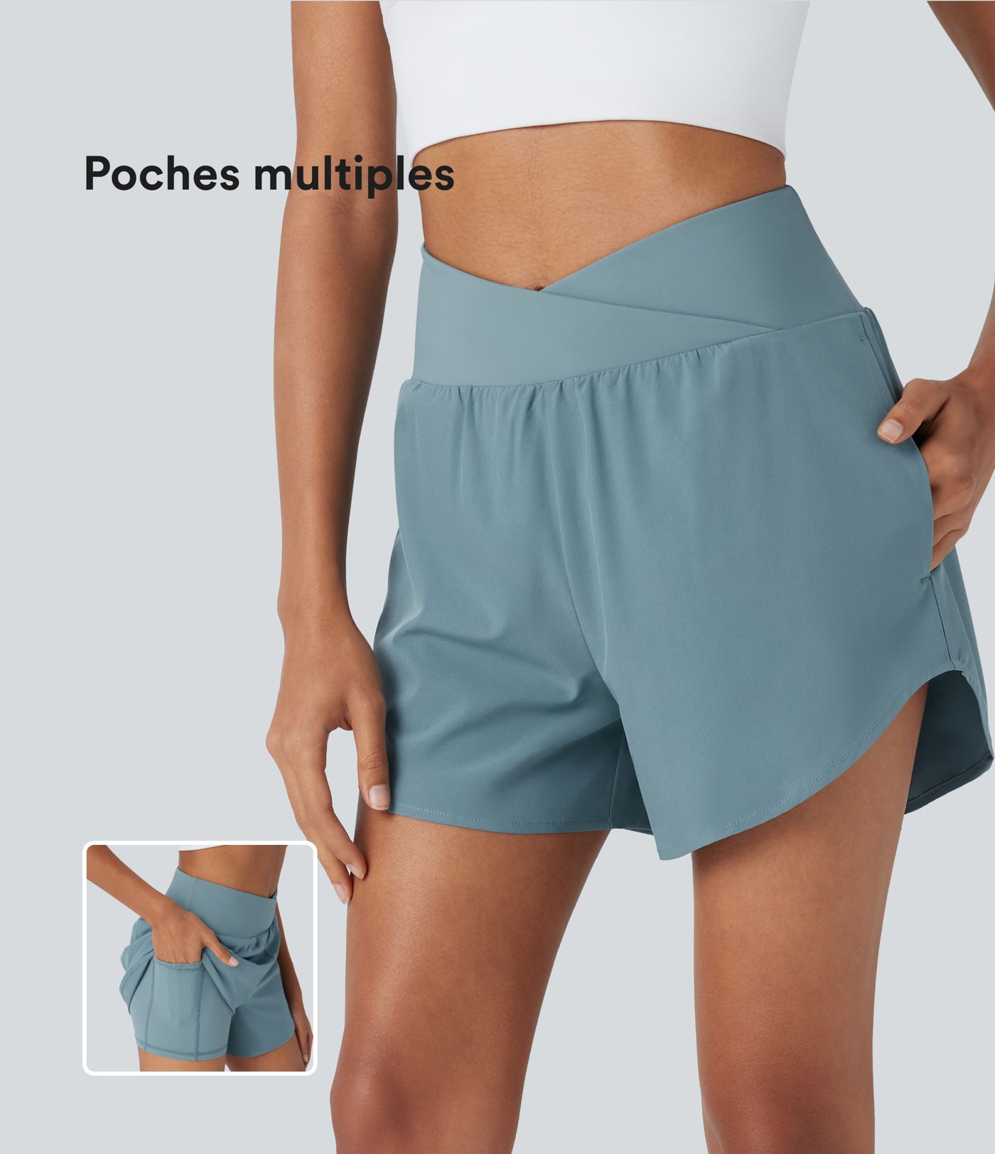 Short yoga 2-en-1 Breezeful™ taille haute croisé séchage rapide avec poches multiples