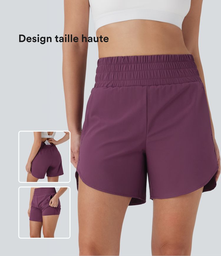 Short de course 2-en-1 Breezeful™ taille haute, poches multiples, ourlet arrondi, séchage rapide 12,5 cm - Longueur prolongée