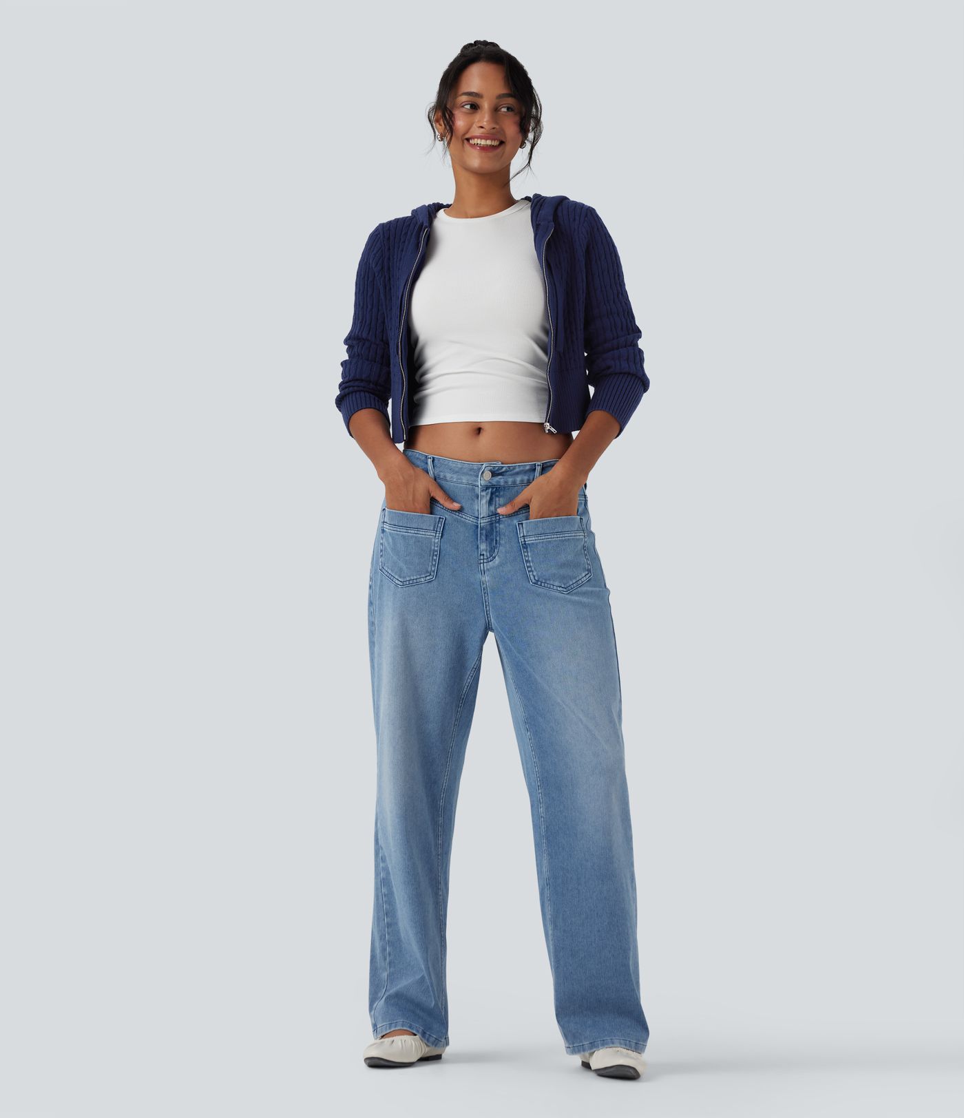 Cárdigan casual corto con capucha y cremallera