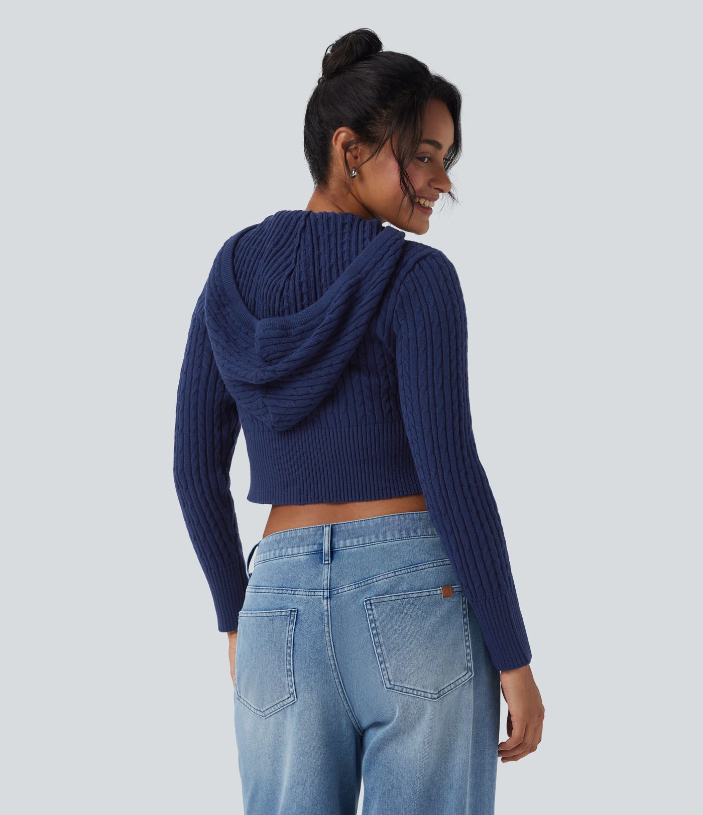 Cárdigan casual corto con capucha y cremallera