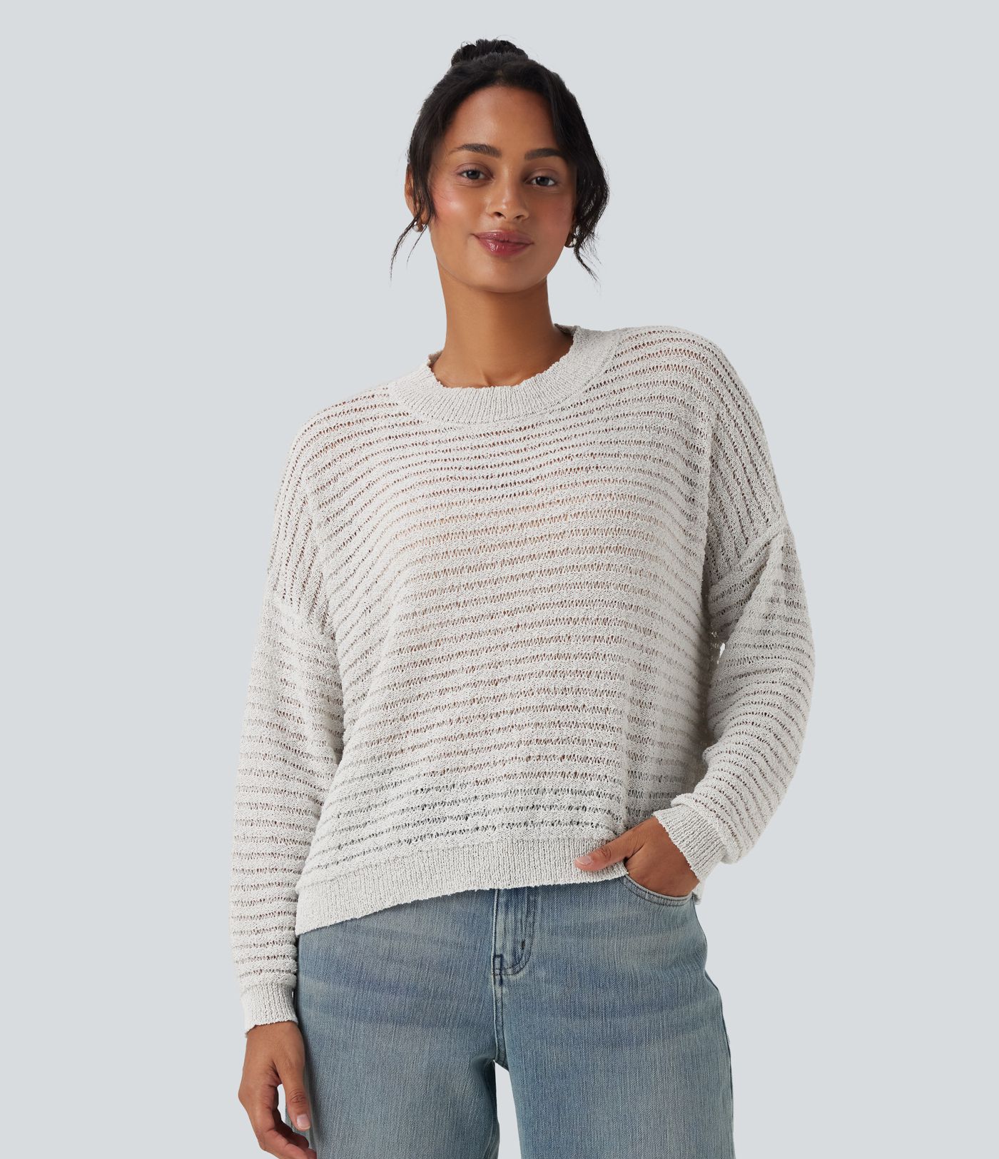Round Neck Dropped Shoulder Relaxed Casual Sweater