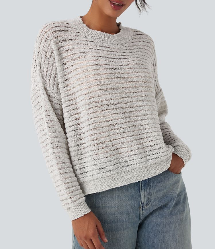 Round Neck Dropped Shoulder Relaxed Casual Sweater