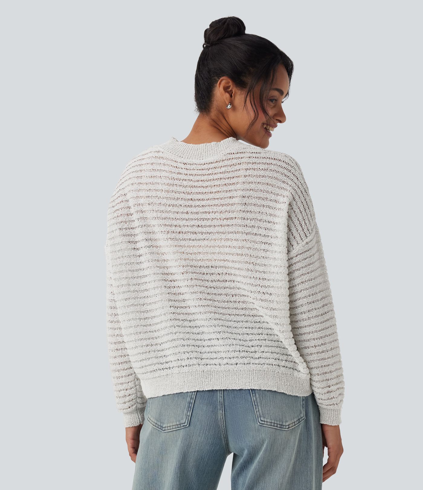 Round Neck Dropped Shoulder Relaxed Casual Sweater