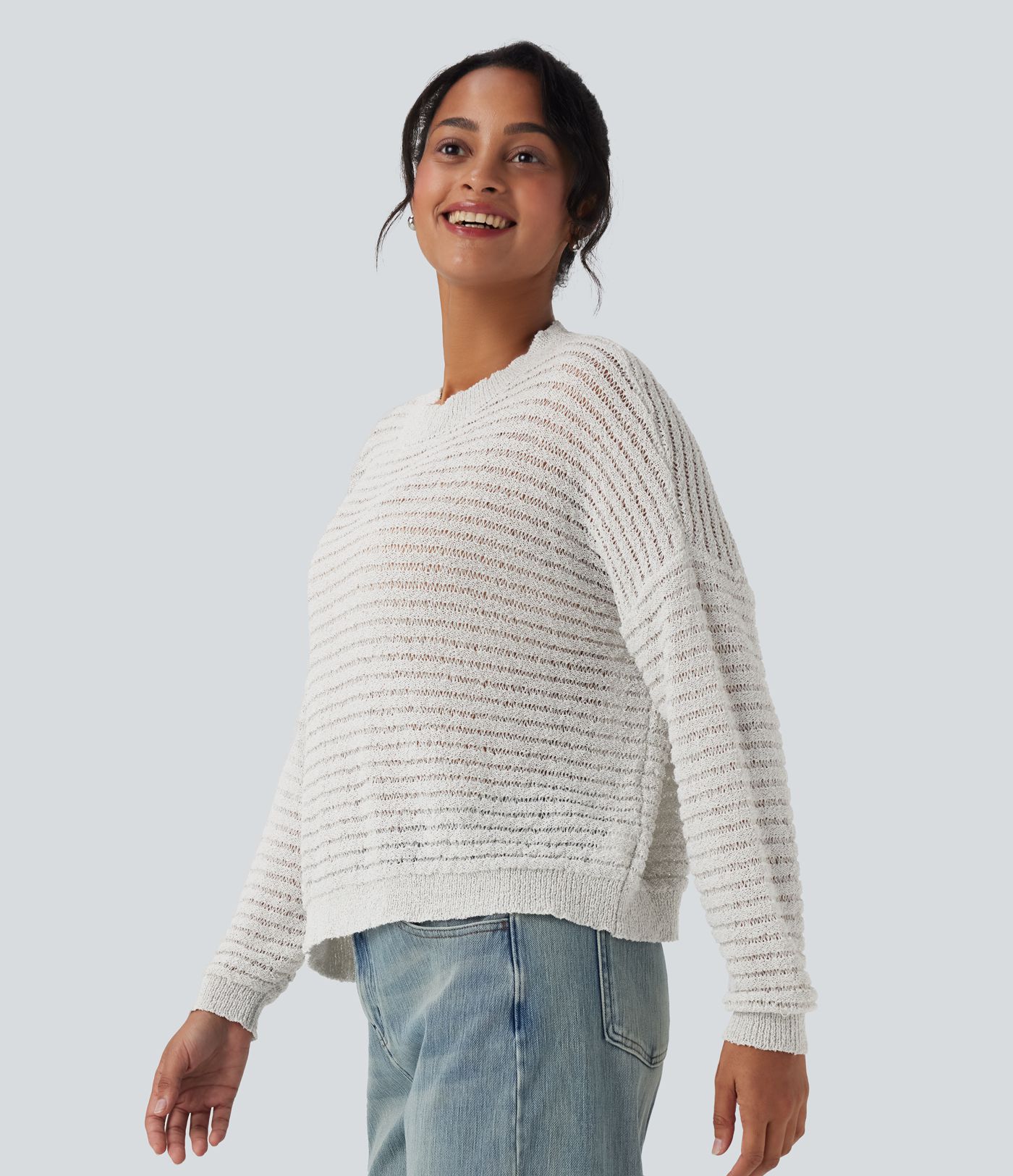 Round Neck Dropped Shoulder Relaxed Casual Sweater