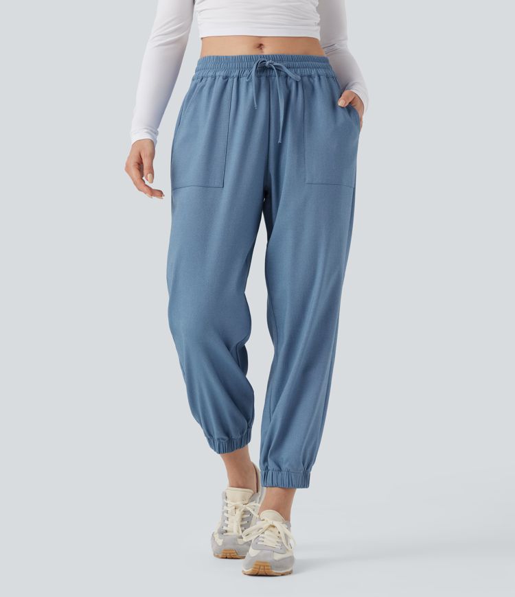 Mid Rise Drawstring Casual Joggers with Pockets