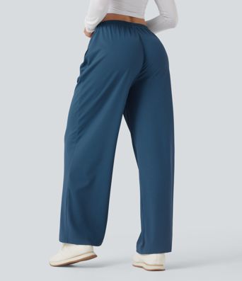 Pantalon de yoga en maille gauffrée à jambes droites avec cordon de serrage à mi-hauteur et poches