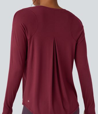 Long Sleeve Thumb Holes Curved Hem Yoga Sports Top