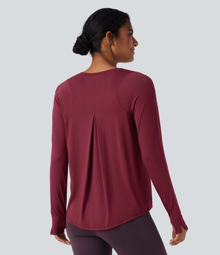 Long Sleeve Thumb Holes Curved Hem Yoga Sports Top