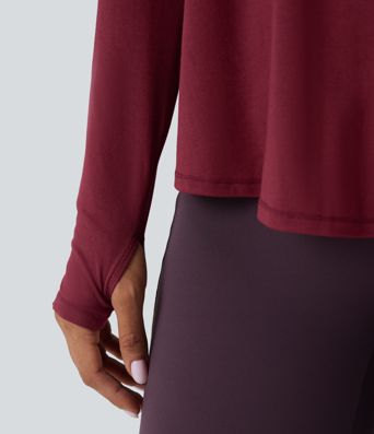 Long Sleeve Thumb Holes Curved Hem Yoga Sports Top