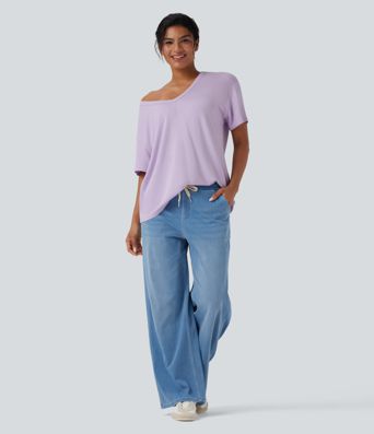 Deep V-neck Short Sleeve Relaxed Casual Top